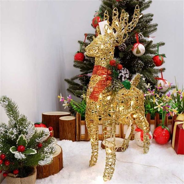 Adorno de carro de venado de Navidad Mini Reno Elk Adorno de escritorio Hierro forjado Carro de trineo dorado Figuras de mesa Adornos 211122