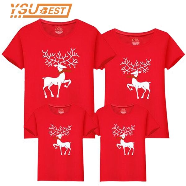 Famille de cerfs de Noël Tenues assorties Look Père Mère Fille Fils T-shirt Vêtements Papa Maman et moi Vêtements de bébé 210417