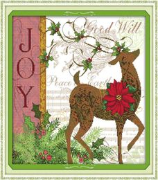Kerst herten bloemenbos Home Decor schilderijen Handgemaakte kruissteek borduurwerk nakdwerksets geteld afdrukken op canvas DMC 144687871
