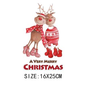 Kerst herten pleisters voor kleding Diy Washable Kid T-shirts Heat transfers thermische stickers Merry Christmas Iron-On Appliqued