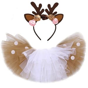 Christmas Deer Tutu Skirt for Girls Kids Reindeer Costume Toddler Baby Girl Halloween Children Outfits Birthday 220301