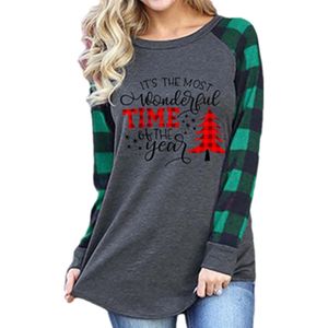 Noël Designer Femmes T-shirts Vert Rouge Plaid Cerf Chemises Femmes Tops Hip Hop Tops Lettre De Noël T-shirts Rayés Blouse Casual Mode Chemises À Manches Longues