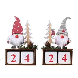 Ornement de bureau de noël, père noël Gnome, calendrier en bois, compte à rebours de l'avent, décoration de table pour la maison, JJF11232