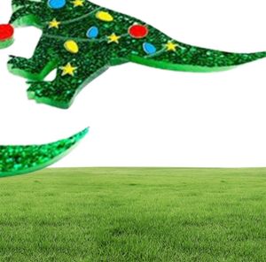 Kerstdinosaurus Dange oorbel voor vrouwen nieuwe groene glitter acryl sieraden mode -accessoires222v8900406