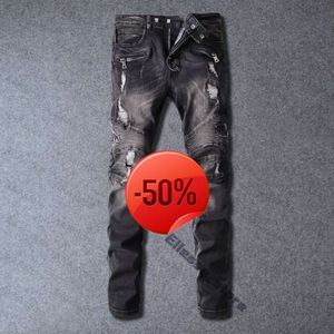 Remise de Noël ~ 50 off ~ ess Pantalons de créateurs pour hommes Jeans en détresse Ripped Biker Slim Fit Moto Bikers Denim pour hommes Mans Pantalon noir pour hommes