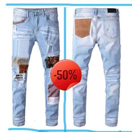 Kerstkorting ~ 50 korting ~ Jeans 2023 broek hiphop vaqueros overlappende high street jeans retro gescheurde vouw stiksels ontwerper motorrijden slank maat 28 ~ 38 v1