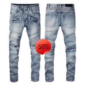 Remise de Noël 50 offJeans Designer hommes jeans hiphop fermeture éclair trou lavage jean pantalon rétro déchiré pli couture hommes conception moto équitation cool slim pantalon violet f