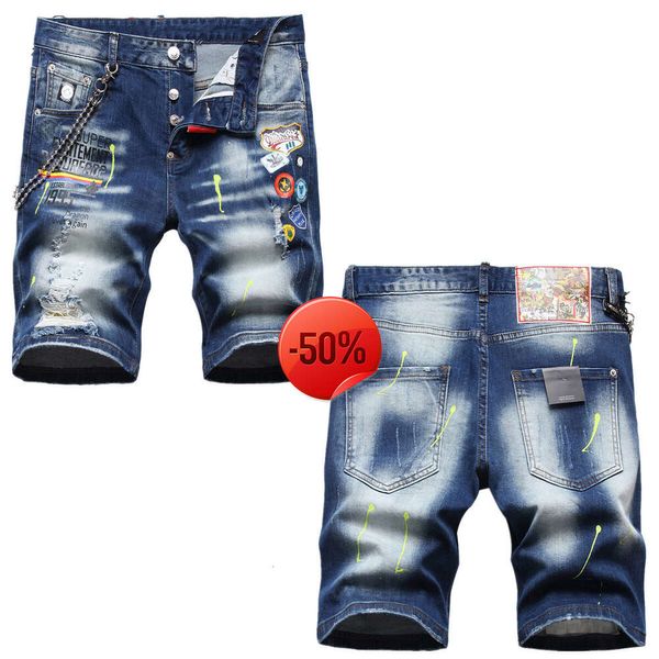 Descuento de Navidad 50 de descuento en Jeans para hombre Jeans cortos hasta la rodilla con agujeros rectos jeans ajustados Club nocturno azul Algodón verano Hombres Todos los días Pantalones rasgados Ocio Una variedad de estilos UE