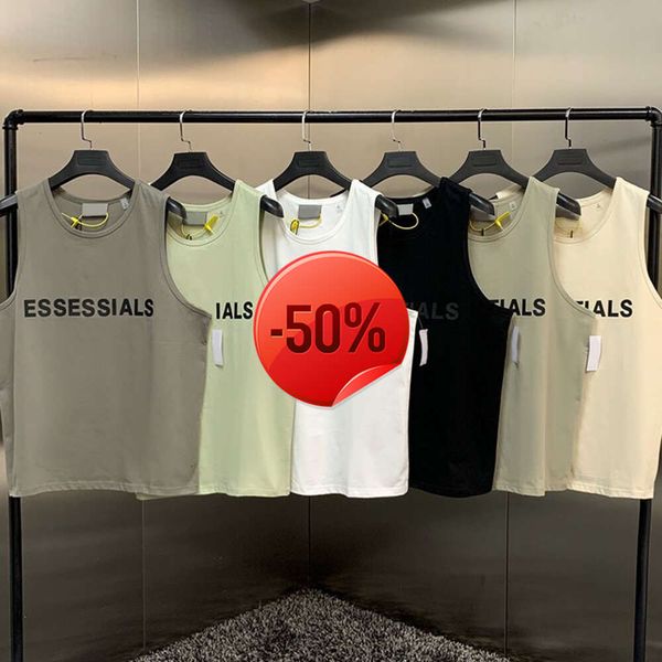 Remise de Noël Hommes ESS Hommes T-shirts Débardeur T-shirt Tendance Marque Tridimensionnelle Lettrage Pur Coton Dame Sport Casual High Street Gilet sans manches Taille UE