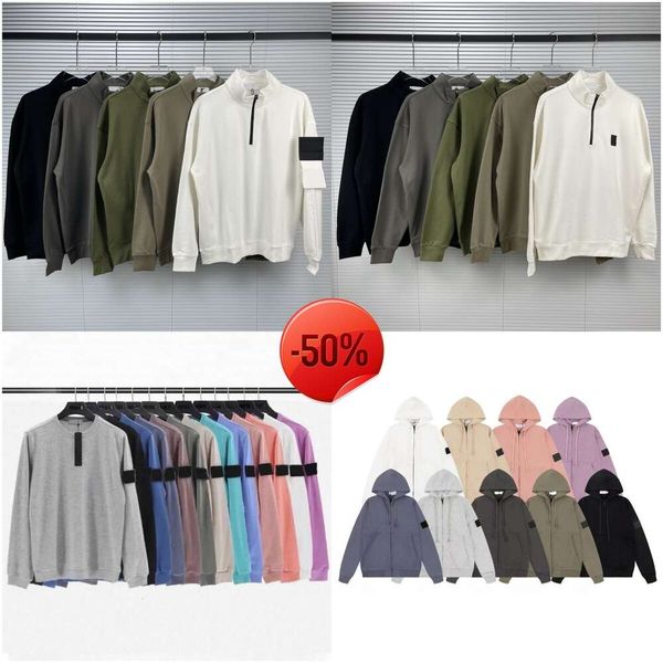 Descuento de Navidad Sudaderas con capucha para hombre Sudaderas con capucha de diseñador Media cremallera Cremallera completa Topstoney Stone Marca Sudadera Brújula Brazalete bordado Jersey de algodón H