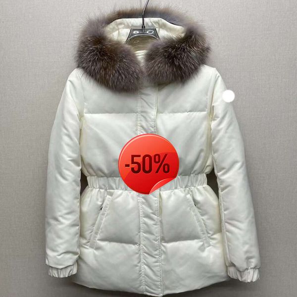 Descuento de Navidad ~ Parkas de plumón para mujer, chaqueta de plumón de diseñador para mujer, insignia bordada, abrigo de invierno con cuello de piel de zorro, abrigos para mujer