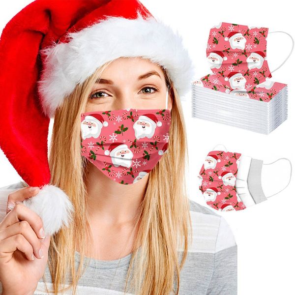 Masque facial jetable de Noël avec boucle d'oreille élastique 3 plis respirant pour bloquer la poussière Masques anti-pollution