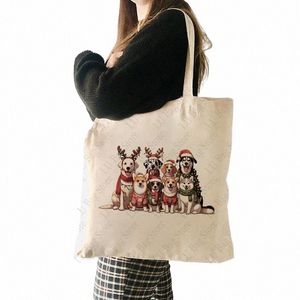 Chiens de Noël Modèle Sac fourre-tout Sac à bandoulière en toile Sacs de magasin réutilisables pour femmes Meilleur cadeau pour les amoureux des chiens de Noël Cadeau de Noël r8RF #