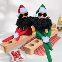 Kerstpop 32CM Hip Hop Baard Harden Pop Met Zonnebril Cool Creatieve Boekenplank Elf Pop Ornamenten Kerstboomornament