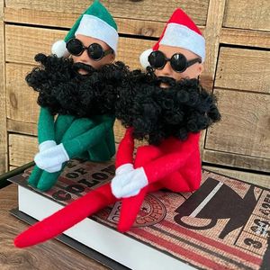 Poupée de Noël 32CM Hip Hop Barbe Harden Poupée avec lunettes de soleil Cool Creative Bibliothèque Elf Doll Ornements Ornement d'arbre de Noël