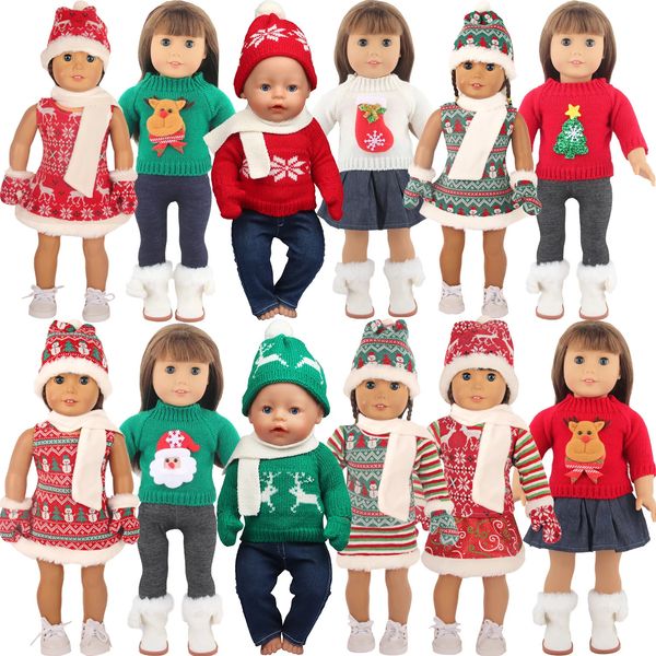 Traje de ropa de muñeca de Navidad para niña americana de 18 pulgadas vestido lindo vestido Seet 43 cm bebé nacido nuestra generación juguete 231228