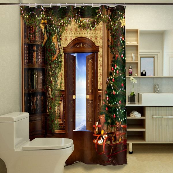 Rideau de douche de porte de noël, rideau de douche 3D personnalisé imperméable en Polyester imprimé arbre de noël, rideau de salle de bain