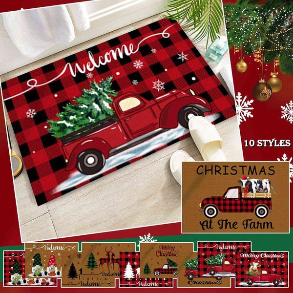 Felpudo navideño de 40x60cm, bonito árbol de Navidad de Papá Noel, gnomo, estampado de coche, felpudo para puerta, alfombra, decoración del hogar, Navidad