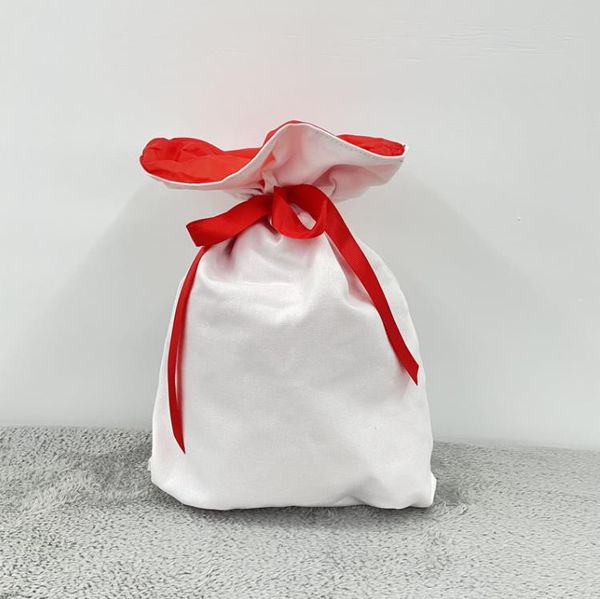 Sublimación de doble capa de Navidad Sacos de Papá Noel en blanco DIY Bolsa con cordón personalizada Regalo Bolsillo Transferencia de calor Decoraciones navideñas SN875