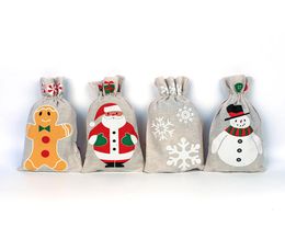 Sac à cordon de Noël sac suspendu pour Santa Clause Snowflake Snowman de rangement de Noël Burlap Birnal Birthday Party Candy Bag9589129