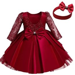Robe de Noël pour bébés filles à manches longues en dentelle rouge Tutu robe de mariage fête d'anniversaire robes de princesse enfants robes 1-5 esYrs 240307