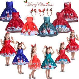 Vestido de Navidad para niña 2021, diadema de ciervo, vestidos de princesa de Navidad para niños de 4 a 10 años, lazo, copo de nieve, eventos sin mangas, ropa de graduación G1026