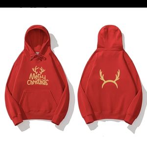 Kerstjurk rode hoodie designer hoodie vakantie casual sweatshirt herfst en winter dik heren bedrukt rood hoodie paar shirt.