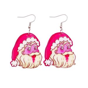 Boucles d'oreilles pendantes de Noël Mode Double face rose vif Père Noël Dangle Amour Coeur Lettre Acrylique Charme Boucle D'oreille Femmes Dame Cadeaux Dessin Animé Rue Fête Bijoux