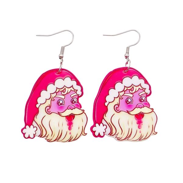 Boucles d'oreilles pendantes de Noël Mode Double face rose vif Père Noël Dangle Amour Coeur Lettre Acrylique Charme Boucle D'oreille Femmes Dame Cadeaux Dessin Animé Rue Fête Bijoux