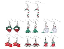 Kerst Oorbellen Vrouwen Kristal Sneeuwpop Drop Dangle Oorbellen Nieuwjaar Rode Pompon Set Voor Vrouwen Girl8208802