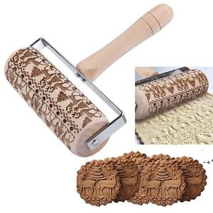 Christmas Embossing Rolling Pins Baking Cookies Noodle Biscuit Fondant Cake Dough Engraved Roller Reindeer Snowflake By sea JJA9170