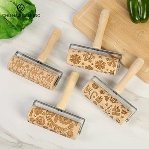 Noël Gaufrage Bois Rouleau À Pâtisserie Gaufrage Gâteau Pâte Rouleau DIY Cuisine Outil De Cuisson pour Ménage Accessoires De Cuisson 211008