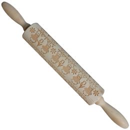 Kerst Emblossing Wood Rolling Pins Baking Cookies Noodle Biscuit Fondant Cake Dough gegraveerde Roller Chicks Rabbit Butterfly