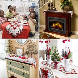 Christmas Embroidered Table Runners Poinsettia Holly Leaf Table Linens for Xmas Easy to Use and Clean Gift for Household