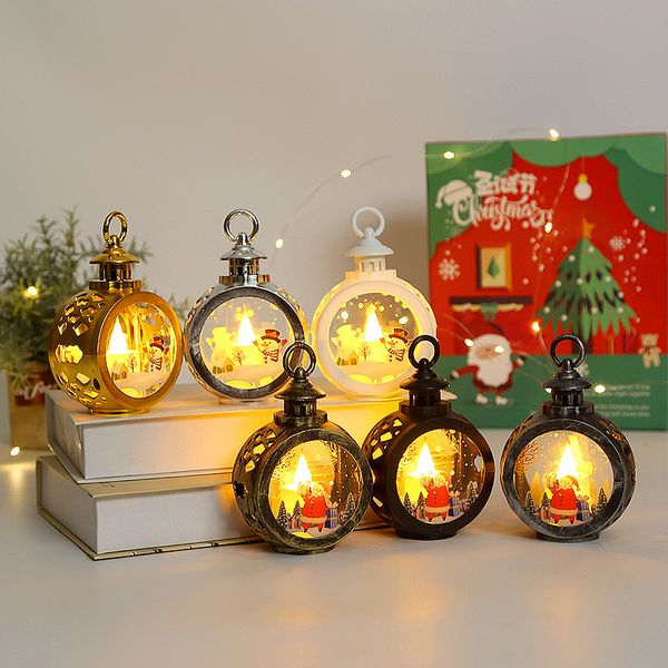 La lampe d'huile d'émulation de Noël Santa Claus Snowman Light Round Christmas Tree Elk Impring Night Lights de Noël Décoration de fête Th0434