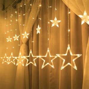 Christmas Fairy Lights Feston LED String Lights Star Guand sur fenêtre Rideau Arbre d'intérieur Décoration Halloween Mariage Lumière 220408