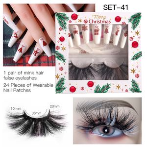 Noël Faux Cils Épais Bouclés avec Faux Ongles Fabriqué À La Main Réutilisable Multicouche 3D Vison Faux Cils Pleine Bande Cils Facile à Porter DHL