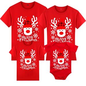 Kerstfamilie bijpassende kleding Outfits Kleding Kleding Moeder Vader Dochter Son Kinderen Baby Korte Mouw Snow Deer T-shirt 240507