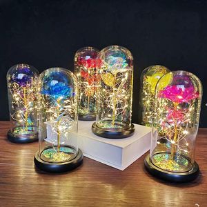 Kerstmis gunst goud folie rose bloem glazen cover led lamp simulatie kleur aurum bloei 24k Valentijnsdag cadeau decoratie JJE9357