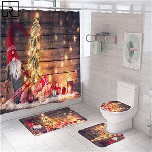 Kerstfestival douchegordijnen met 12 haken 1/3 / 4 stks badkamer gordijn bad mat set toilet tapijt antislip moderne home decor 211116