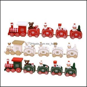 Fournitures de fête de Noël Gardenchristmas Décorations Train en bois Ornement Décoration pour la maison Père Noël Cadeau Jouets Artisanat Table