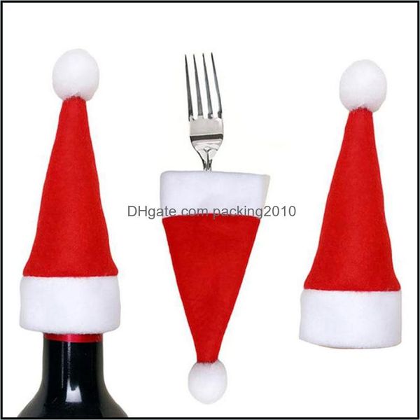 Suministros festivos de Navidad para fiestas, decoraciones navideñas para el jardín del hogar, 5/10 Uds., sombrero, tenedor de bolsillo, cuchillo, cubiertos, vajilla de Año Santa Er 13 *