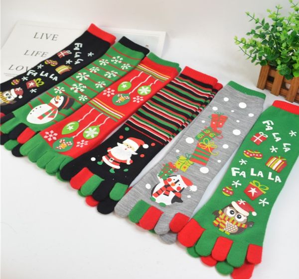 Chaussettes de Noël à cinq doigts nouveaux hommes et femmes automne et hiver couleur de décoration de Noël de Pâques en bas chaussettes de sol