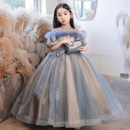 Christmas Flower Girl Robes Childrens Première Communon Princesse pour enfants Robe de bal de mariée Pageant Robe 403
