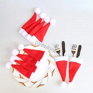 Fourchette de noël couteau porte-couverts sac de poche rouge chapeau de père noël cuillère vaisselle sac de rangement pour décor de Table à dîner