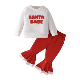 Kerst fuzzy kleren meid Kerstman Baby Letter Simple Hoodie + Fashion Bell Bottoms Children's Suit