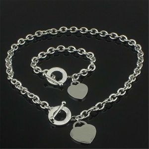 Cadeau de Noël 925 Collier Love Silver Bracelet Set Marwelry Statement Jewelry Heart Pendant Colliers Bangle Set 2 en 1 246B