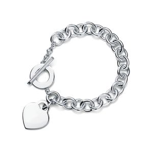 Kerstcadeau 925 sterling zilveren hartvormige armband, klassieke stijl armband ketting Bruiloft Statement Sieraden Hart Hanger armbanden AAA+++