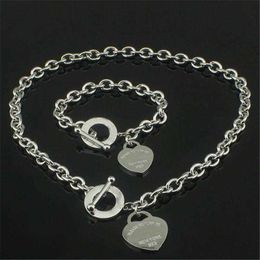 Cadeau de Noël 925 argent sterling amour collier + bracelet ensemble déclaration de mariage bijoux coeur pendentif colliers bracelet ensembles 2 en 1