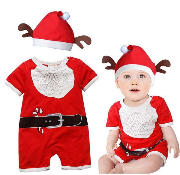 Regalo de Navidad Mameluco para bebé Patrón de Papá Noel Body Ropa para bebé recién nacido Mono rojo + Sombrero Traje de 2 piezas Bebe Ropa de Año Nuevo 3 estilos